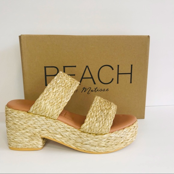 New! Matisse Oceanave Raffia Braided Straw Chunky Block Heel Platform Sandals - Picture 6 of 14